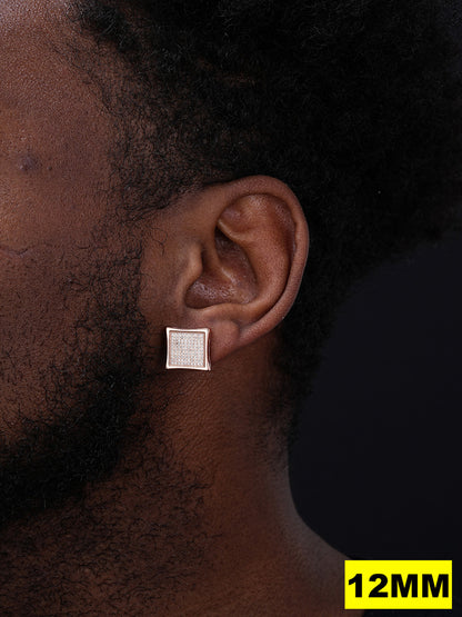 Everyday Classic Square Iced Out Earrings - 14k Rose Gold Vermeil 925 Silver - CZ Stones - 4-18mm