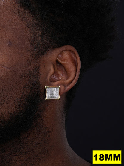 Everyday Classic Square Iced Out Earrings - 14k Gold Vermeil 925 Silver - CZ Stones - 4-18mm
