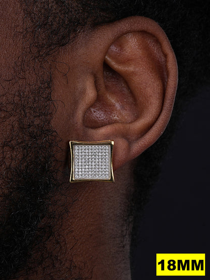 Everyday Classic Square Iced Out Earrings - 14k Gold Vermeil 925 Silver - CZ Stones - 4-18mm