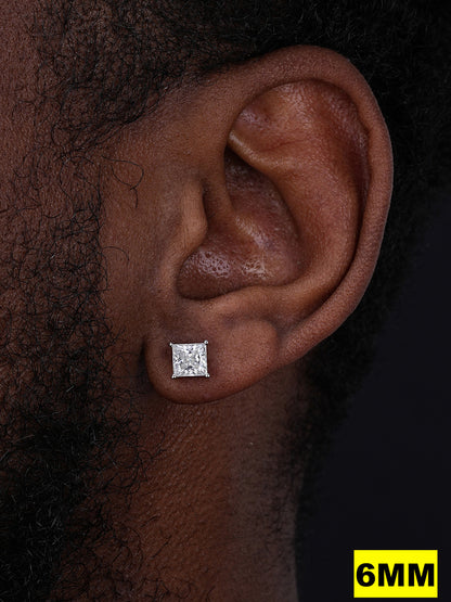 MOISSANITE Princess Cut Square Solitaire Stud Earrings - 925 Silver - 3mm-9mm - 0.6-8ct