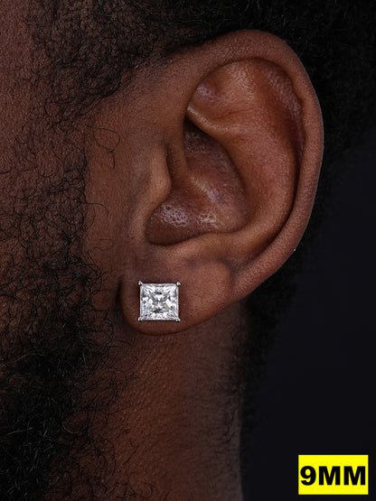 MOISSANITE Princess Cut Square Solitaire Stud Earrings - 925 Silver - 3mm-9mm - 0.6-8ct