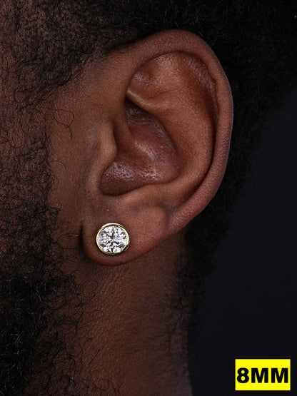 MOISSANITE Bezel Set Solitaire Stud Earrings - 14k Gold Vermeil 925 Silver - 6.5mm-10mm - 2-8ct