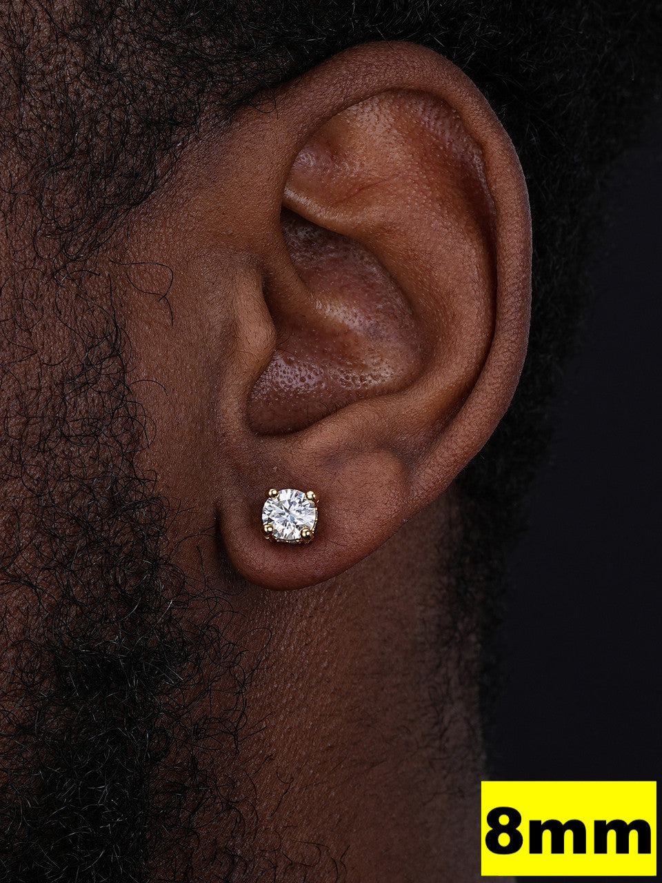 Moissanite 3D Iced Prong Solitaire Stud Earrings 14k Gold Plated 925 Silver 8mm