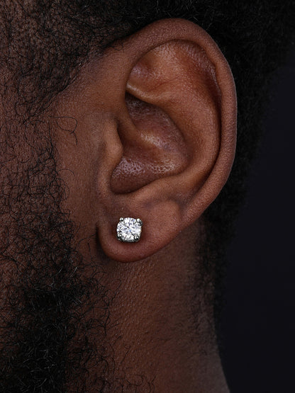 Moissanite 3D Iced Prong Solitaire Screwback Large Stud Earrings 925 Silver 8mm