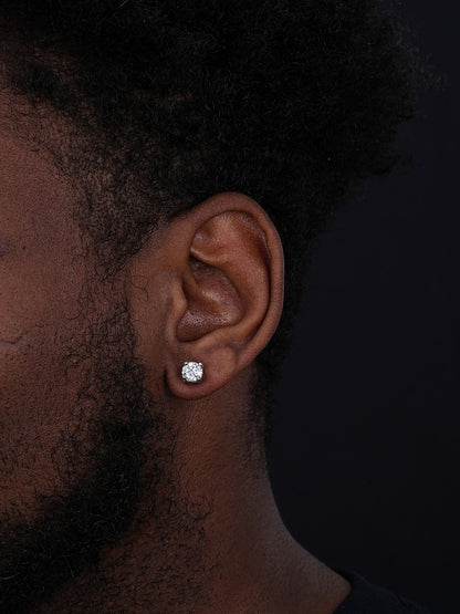 Moissanite 3D Iced Prong Solitaire Screwback Large Stud Earrings 925 Silver 8mm