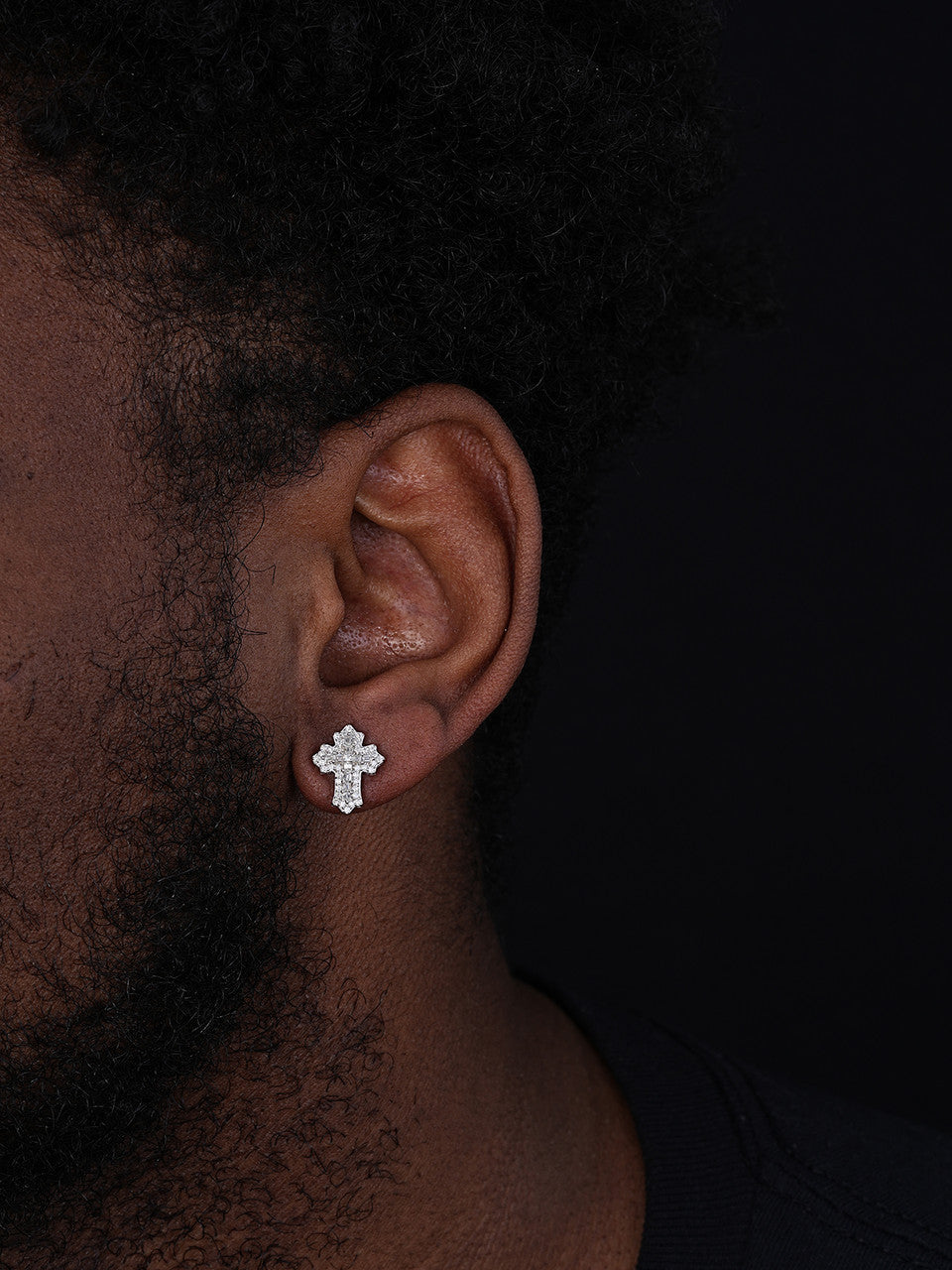 Baguette Gothic Cross Iced Out Earrings - 925 Silver - CZ Stones - 11x15mm