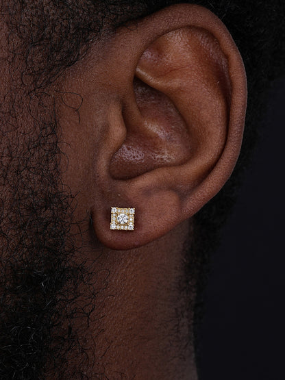 MOISSANITE Square Rapper Earrings - 14k Gold Vermeil 925 Silver - 6mm