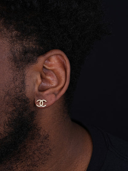 Double C Fashionista Iced Out Earrings - 14k Yellow Or Rose Gold Vermeil Or 925 Silver - 8.5x12mm