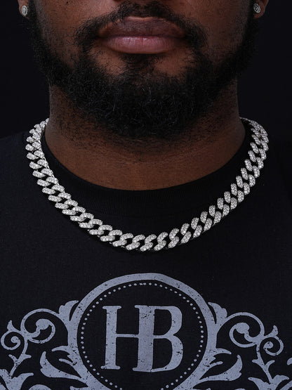 15mm Mens Miami Silver Diamond Cuban Link Chain Real Solid 925 Sterling Silver