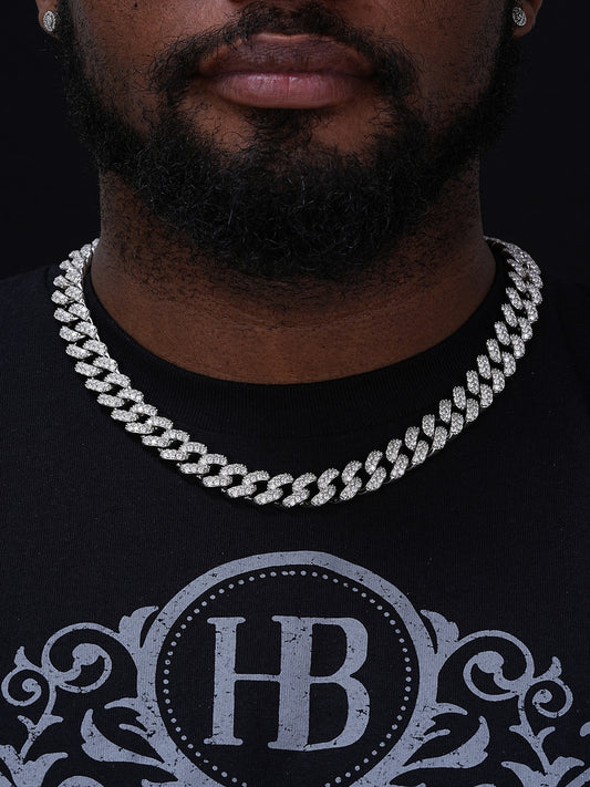 15mm Mens Miami Silver Diamond Cuban Link Chain Real Solid 925 Sterling Silver