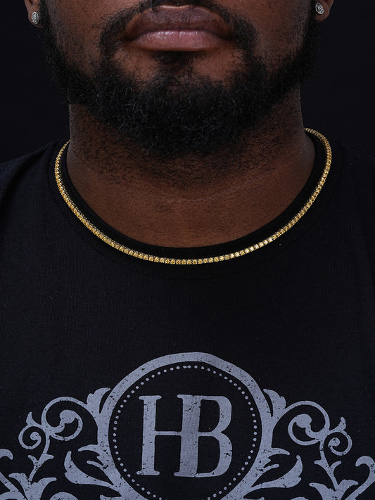 Yellow MOISSANITE Tennis Chain Necklace Iced Out - 14k Gold Over 925 Silver - 3mm - 14"-28"