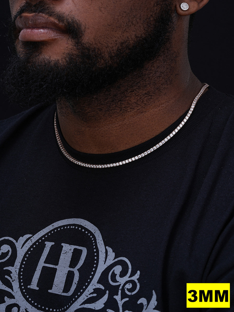 Tennis Chain Necklace Iced Out CZ Stones - 14k Rose Gold Vermeil Over 925 Silver - 3mm-6mm - 16"-30"