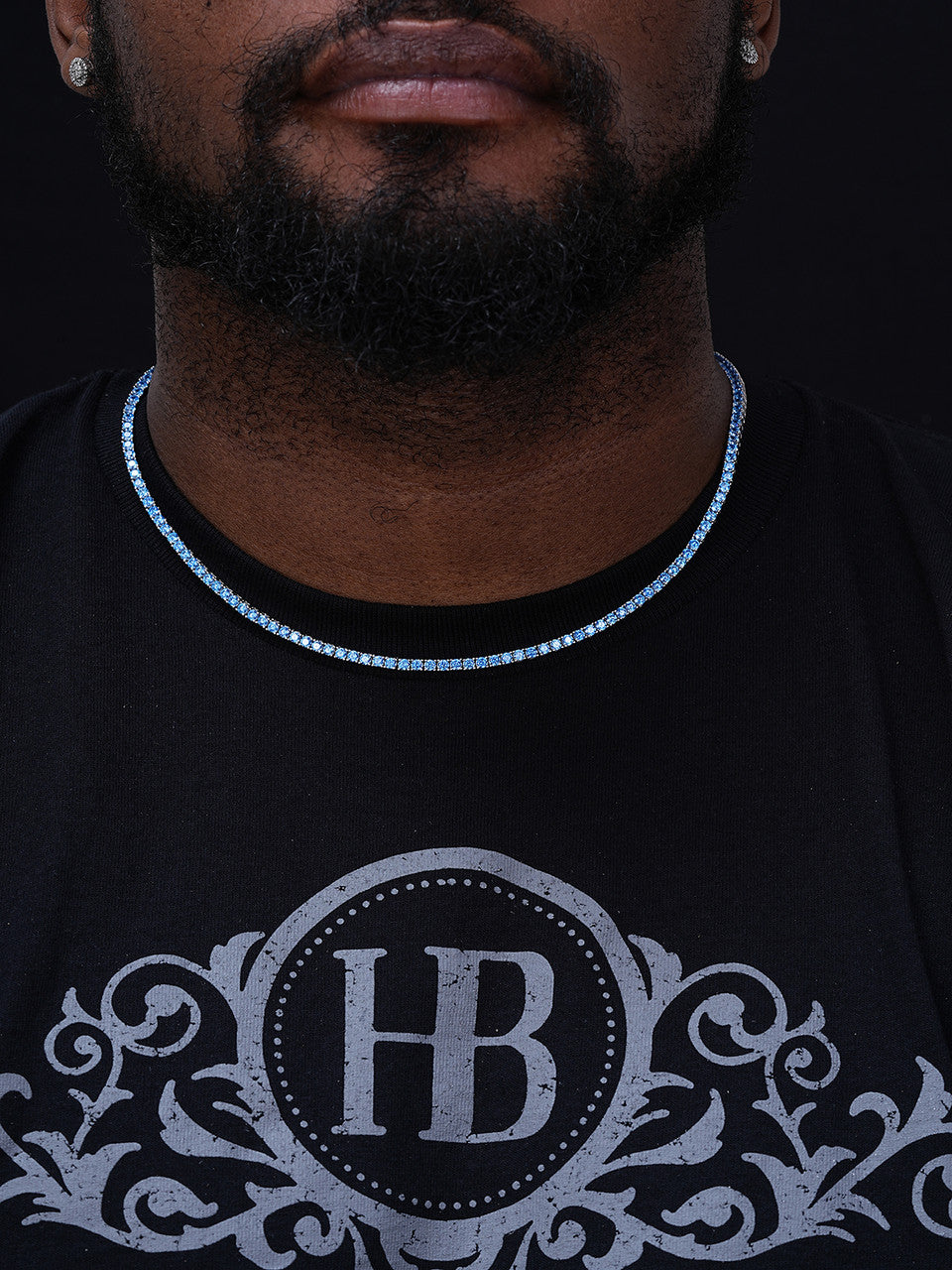 Tennis Chain Necklace Iced Out Blue CZ Stones - 925 Silver - 3mm - 16"-28"