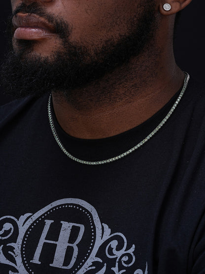 Blue Green MOISSANITE Tennis Chain Necklace Iced Out - 925 Silver - 3mm - 14"-28"