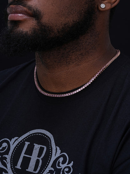 Tennis Chain Necklace Iced Out Pink CZ Stones - 14k Rose Gold Vermeil 925 Silver - 3mm - 16"-28"