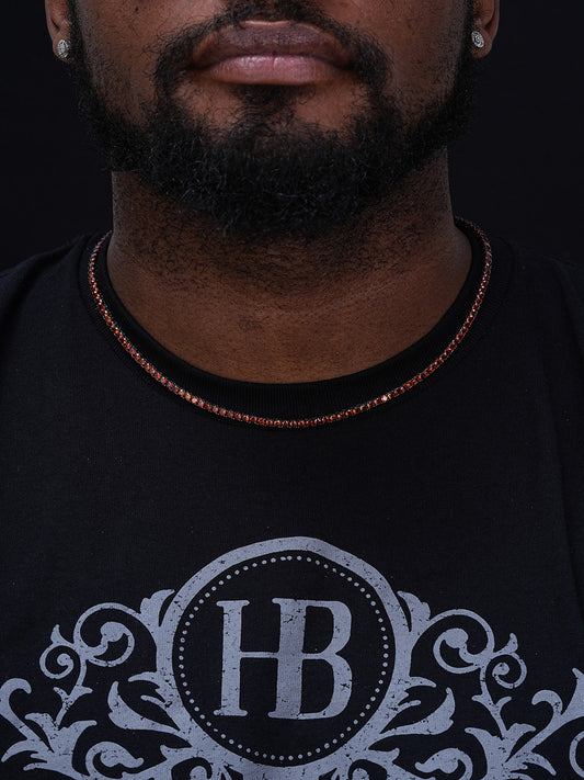 Tennis Chain Necklace Iced Out Red CZ Stones - Black Rhodium Over 925 Silver - 3mm - 16"-28"