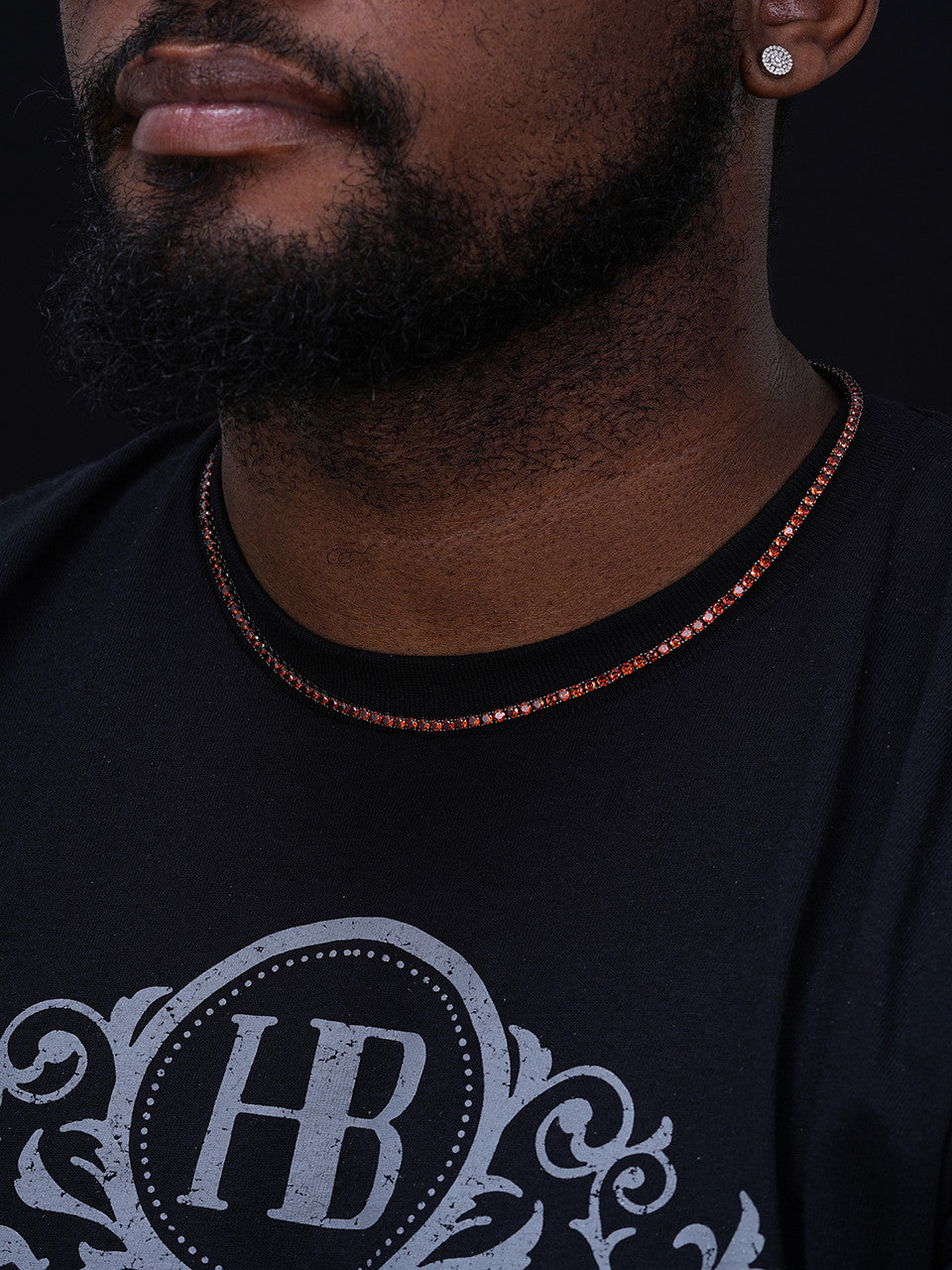 Tennis Chain Necklace Iced Out Red CZ Stones - Black Rhodium Over 925 Silver - 3mm - 16"-28"