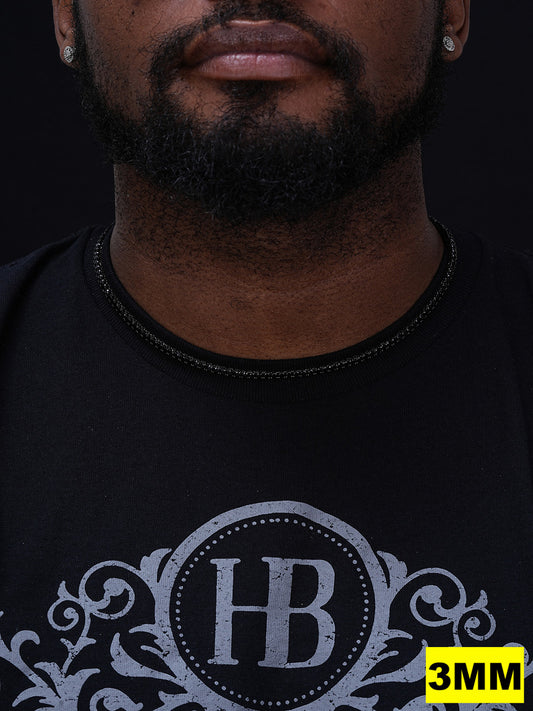 Tennis Chain Necklace Iced Out Black CZ Stones - Black Rhodium Over 925 Silver - 3mm-6mm - 16"-30"