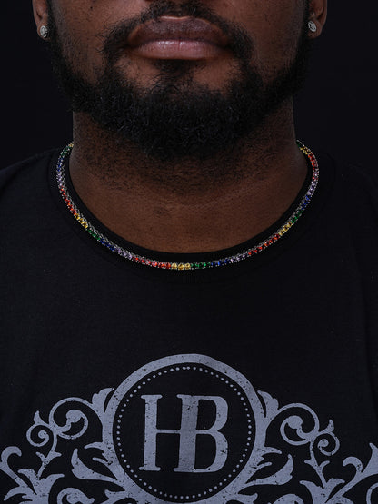 Tennis Chain Necklace Iced Out Rainbow CZ Stones - 14k Yellow Gold Vermeil Or 925 Silver - 4mm - 16"-20"