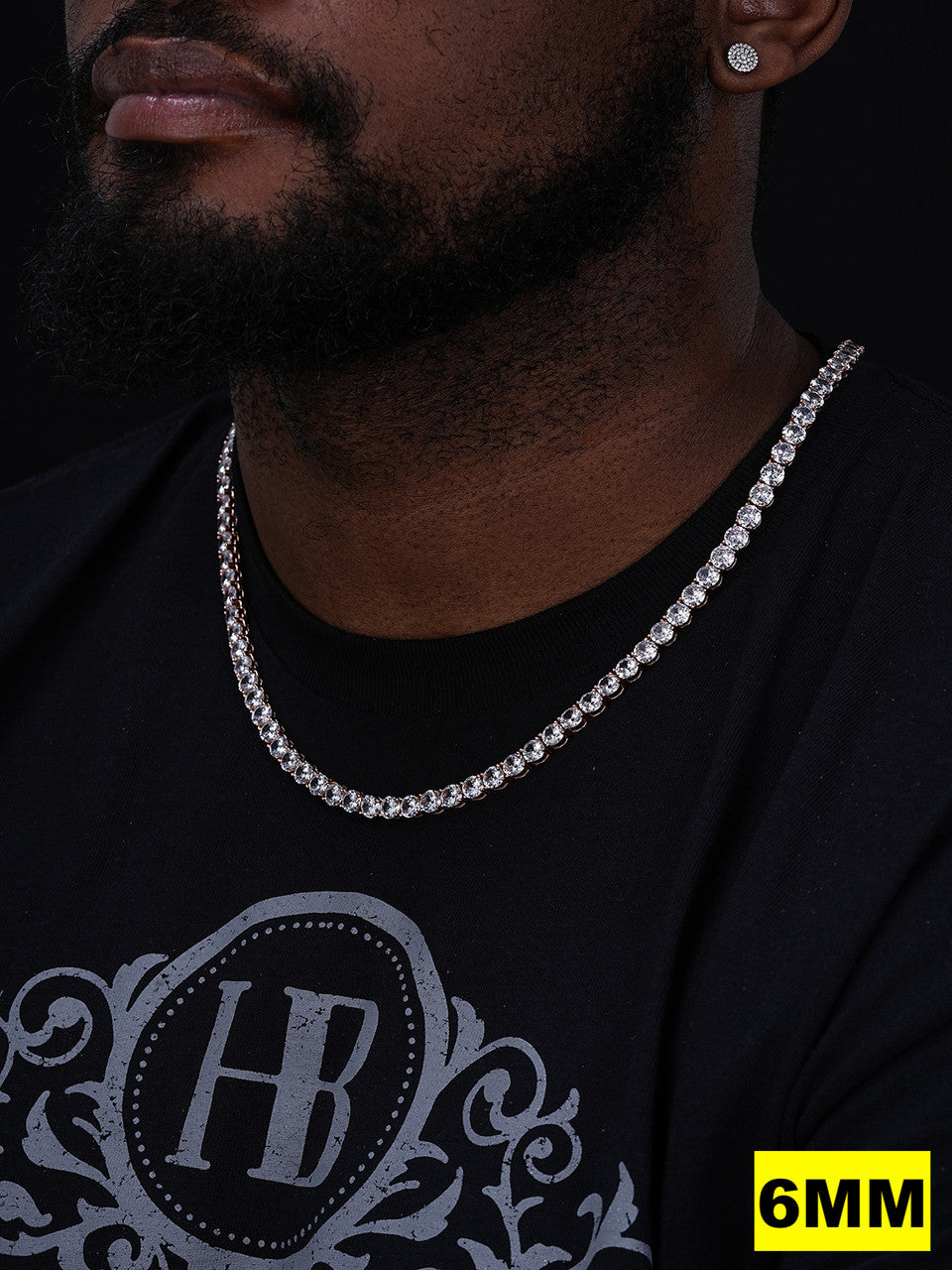 Tennis Chain Necklace Iced Out CZ Stones - 14k Rose Gold Vermeil Over 925 Silver - 3mm-6mm - 16"-30"