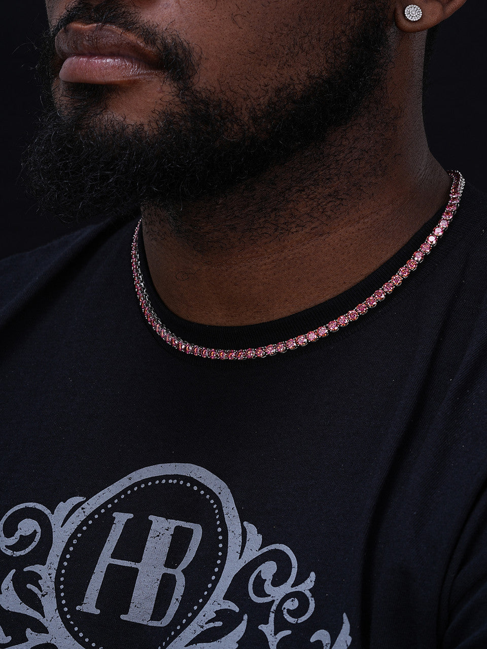 Pink MOISSANITE Tennis Chain Necklace Iced Out - 925 Silver - 5mm - 16"-28"