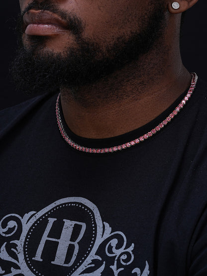 Pink MOISSANITE Tennis Chain Necklace Iced Out - 925 Silver - 5mm - 16"-28"