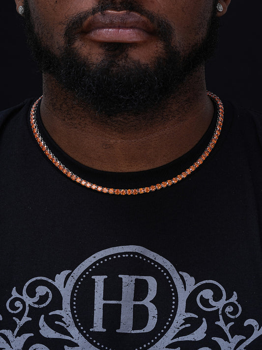 Orange MOISSANITE Tennis Chain Necklace Iced Out - 925 Silver - 5mm - 16"-28"