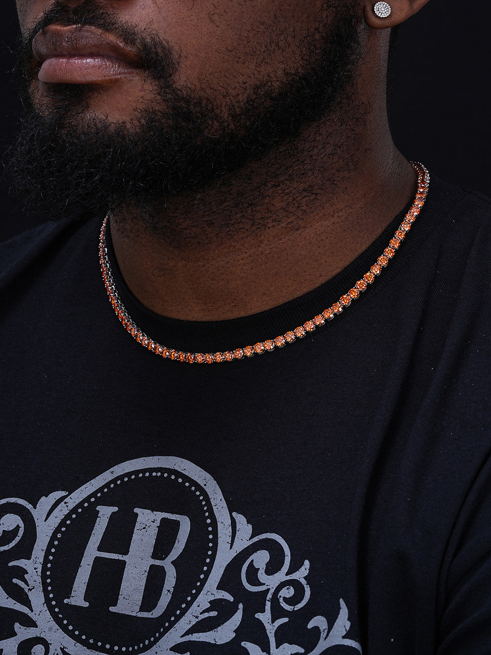 Orange MOISSANITE Tennis Chain Necklace Iced Out - 925 Silver - 5mm - 16"-28"