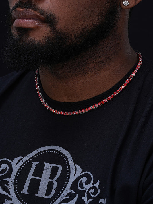Ruby Red MOISSANITE Tennis Chain Necklace Iced Out - 925 Silver - 5mm - 16"-28"