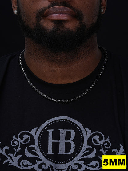 Tennis Chain Necklace Iced Out Black CZ Stones - Black Rhodium Over 925 Silver - 3mm-6mm - 16"-30"