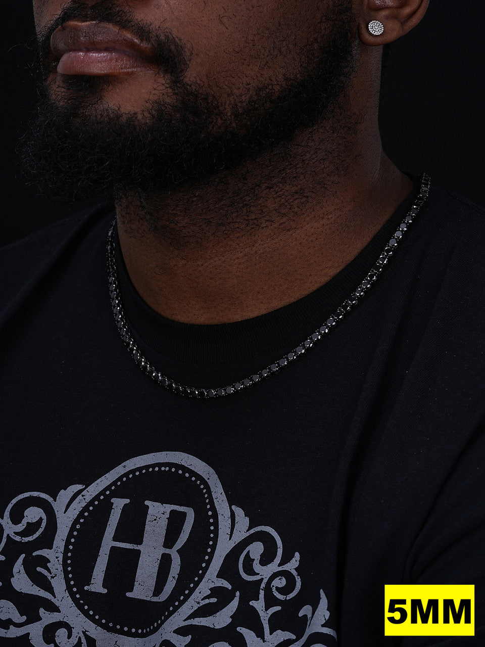 Tennis Chain Necklace Iced Out Black CZ Stones - Black Rhodium Over 925 Silver - 3mm-6mm - 16"-30"