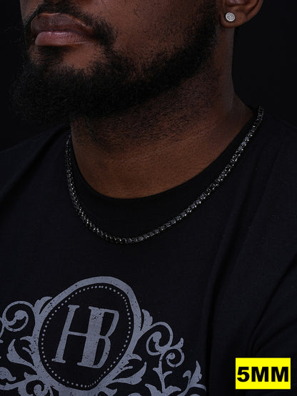 Tennis Chain Necklace Iced Out Black CZ Stones - Black Rhodium Over 925 Silver - 3mm-6mm - 16"-30"