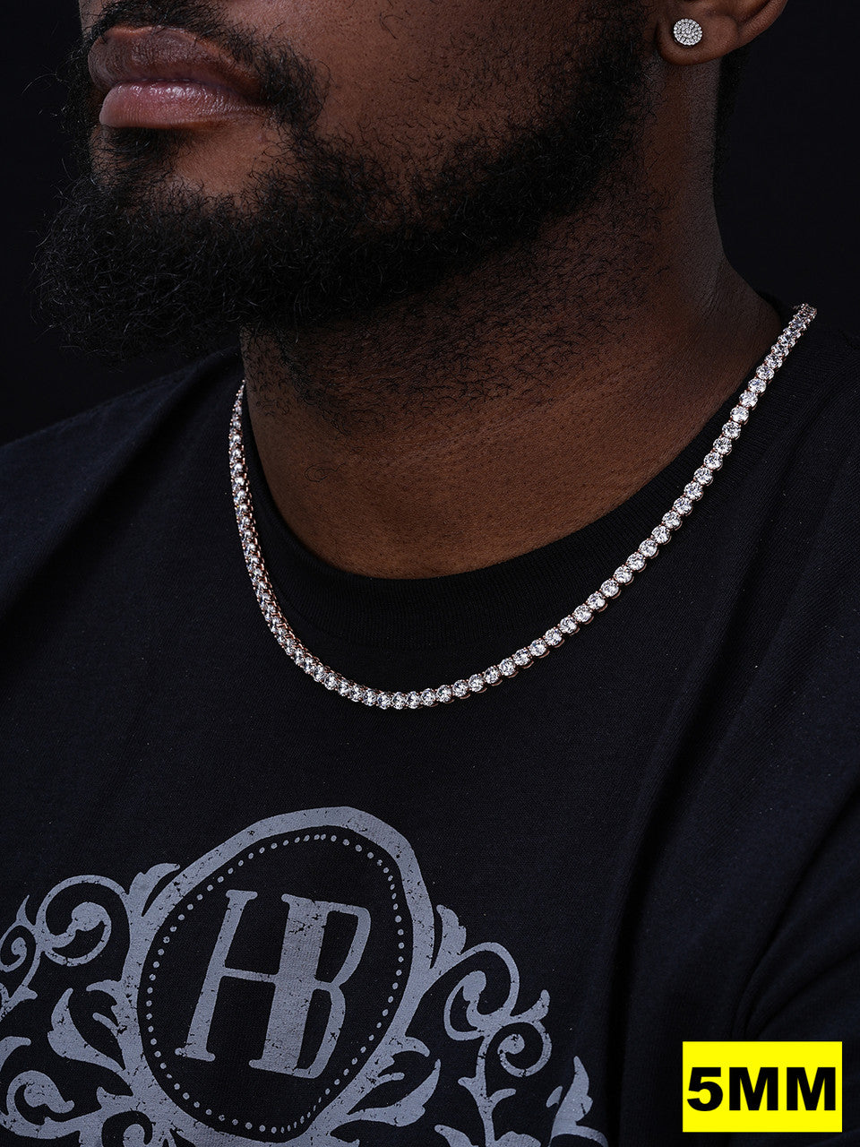 Tennis Chain Necklace Iced Out CZ Stones - 14k Rose Gold Vermeil Over 925 Silver - 3mm-6mm - 16"-30"