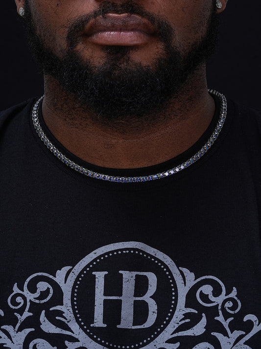 Blue MOISSANITE Tennis Chain Necklace Iced Out - 925 Silver - 5mm - 16"-28"