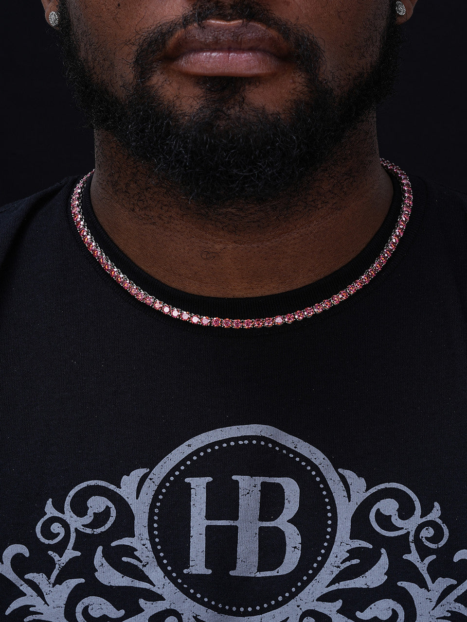 Pink MOISSANITE Tennis Chain Necklace Iced Out - 925 Silver - 5mm - 16"-28"