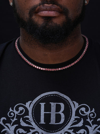 Pink MOISSANITE Tennis Chain Necklace Iced Out - 925 Silver - 5mm - 16"-28"