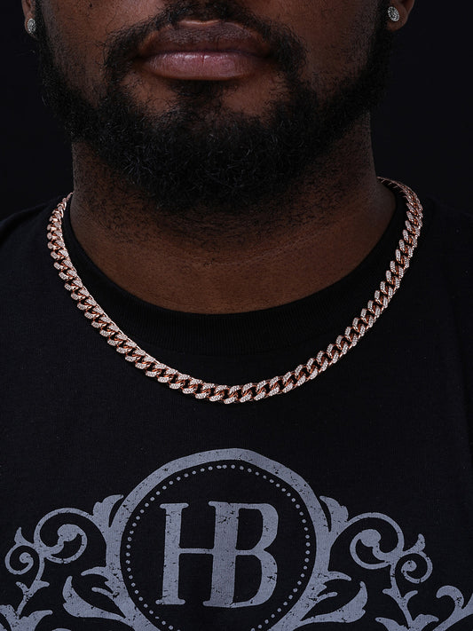 Italian Bestseller Miami Cuban Link Chain Necklace Iced Out CZ Stones -14k Yellow/Rose Gold Vermeil Or 925 Silver - 10mm - 18-30"