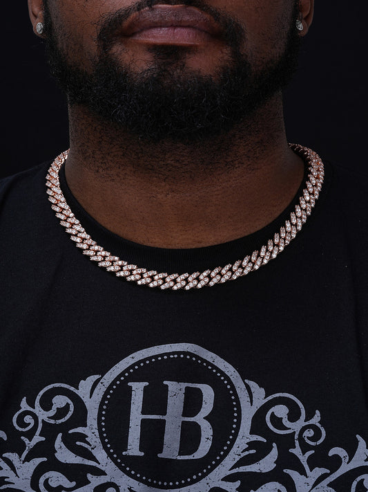 Big Stone Miami Cuban Link Chain Necklace Iced Out CZ Stones - 14k Rose Gold Vermeil 925 Silver - 12mm - 18"- 30"