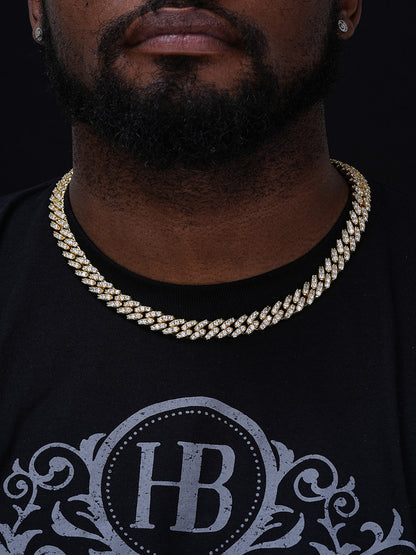 Big Stone Miami Cuban Link Chain Necklace Iced Out CZ Stones - 14k Gold Vermeil 925 Silver - 12mm - 18"- 30"
