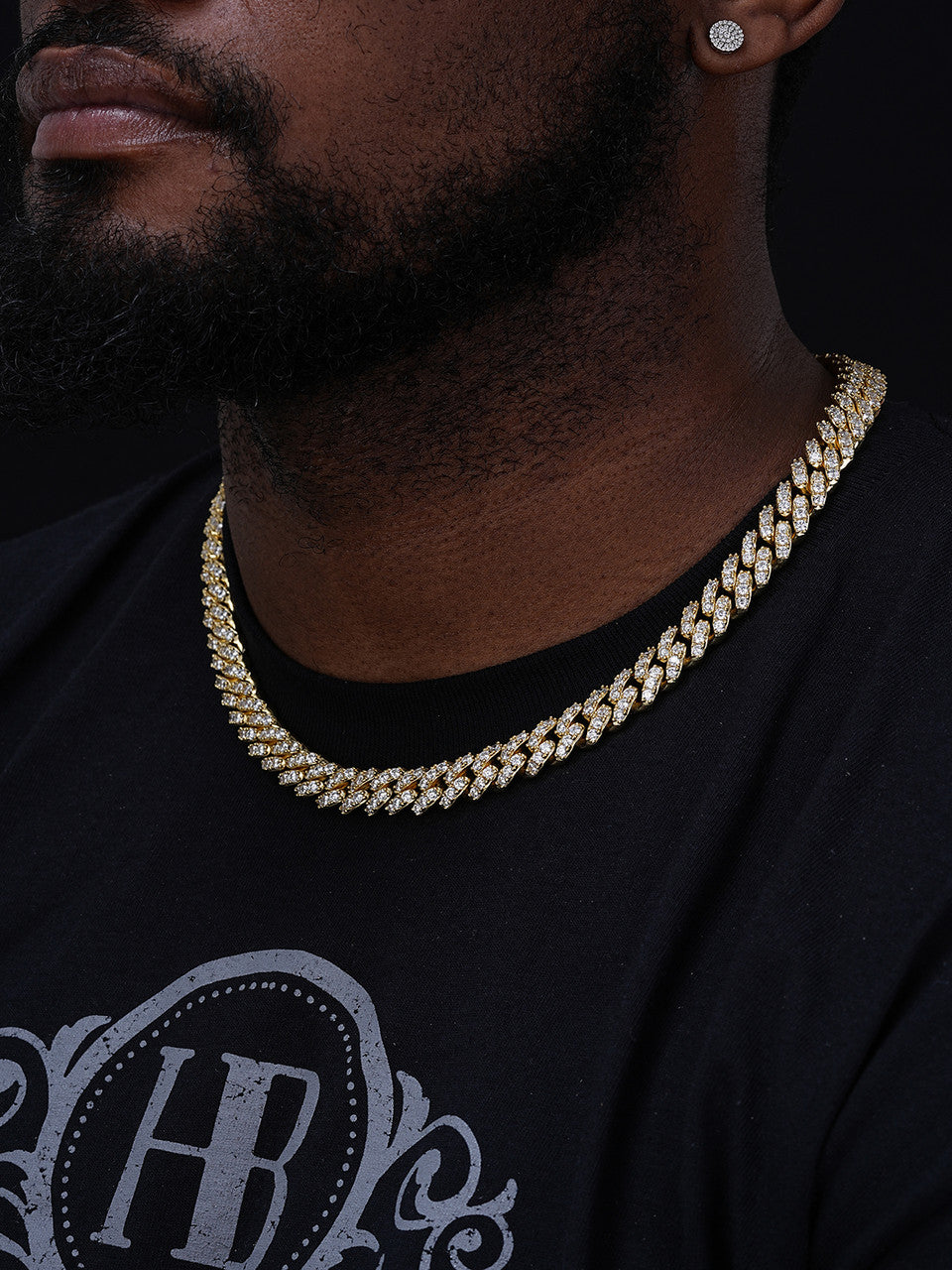 Big Stone Miami Cuban Link Chain Necklace Iced Out CZ Stones - 14k Gold Vermeil 925 Silver - 12mm - 18"- 30"