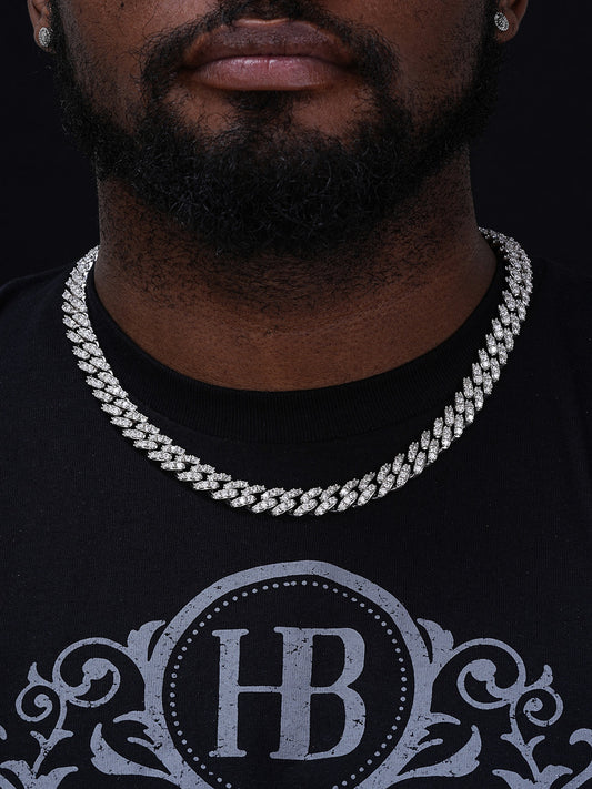 Big Stone Miami Cuban Link Chain Necklace Iced Out CZ Stones - 925 Silver - 12mm - 16"- 30"