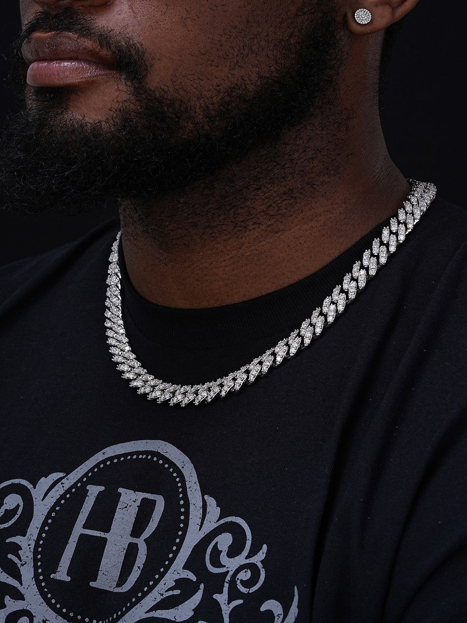 Big Stone Miami Cuban Link Chain Necklace Iced Out CZ Stones - 925 Silver - 12mm - 16"- 30"