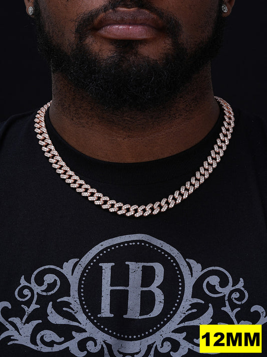 MOISSANITE Classic Miami Cuban Link Chain Necklace Iced Out - 14k Rose Gold Vermeil 925 Silver - 6mm-18mm - 16-30"