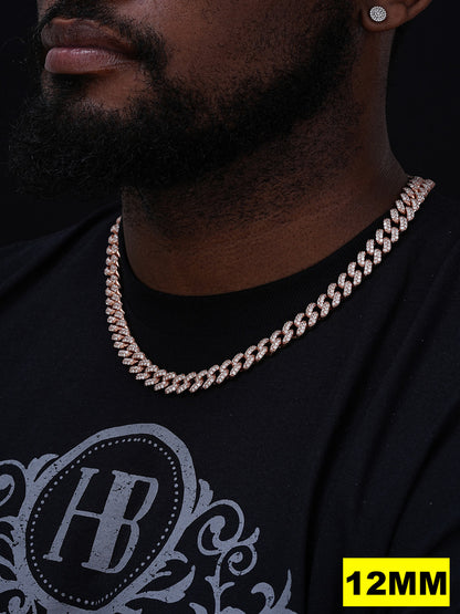 MOISSANITE Classic Miami Cuban Link Chain Necklace Iced Out - 14k Rose Gold Vermeil 925 Silver - 6mm-18mm - 16-30"