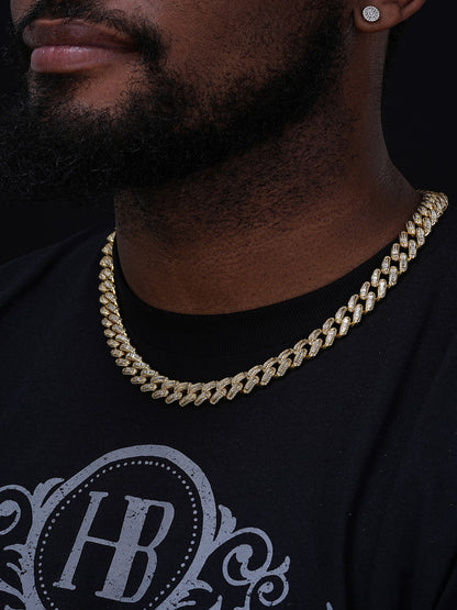 Classic Baguette Miami Cuban Link Chain Necklace Iced Out CZ Stones - 14k Gold Vermeil 925 Silver - 12mm - 18-30"