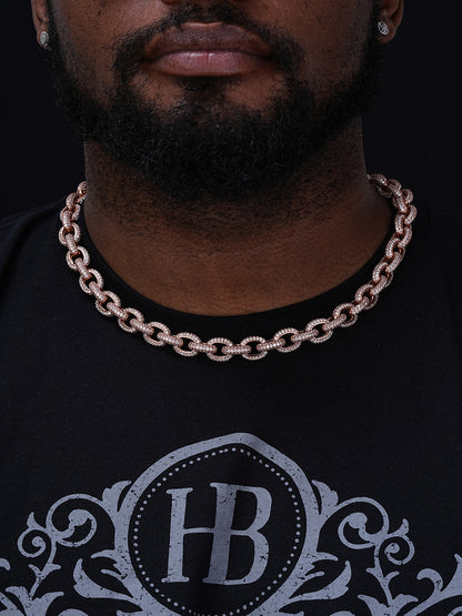 Rolo Hermes Link Chain Necklace Iced Out CZ Stones - 14k Rose Gold Vermeil 925 Silver - 12.5mm - 16-30"