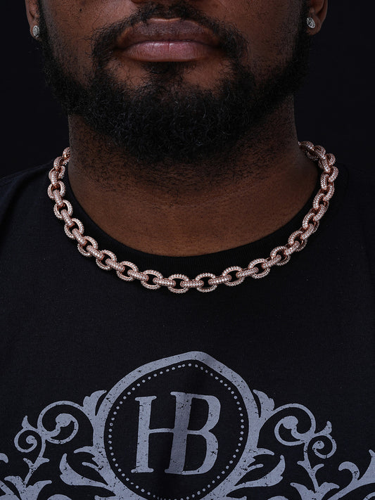 Rolo Hermes Link Chain Necklace Iced Out CZ Stones - 14k Rose Gold Vermeil 925 Silver - 12.5mm - 16-30"