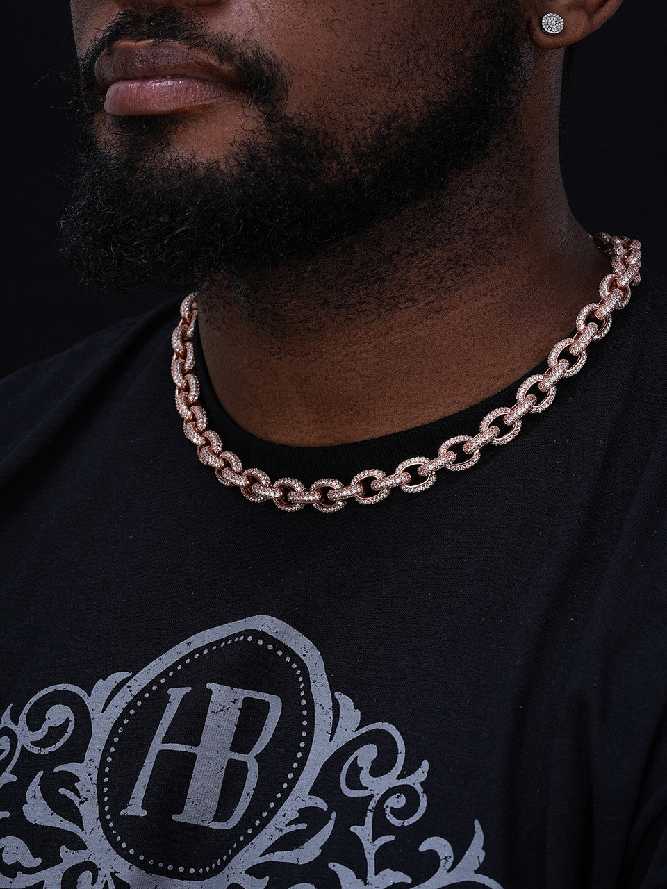 Rolo Hermes Link Chain Necklace Iced Out CZ Stones - 14k Rose Gold Vermeil 925 Silver - 12.5mm - 16-30"