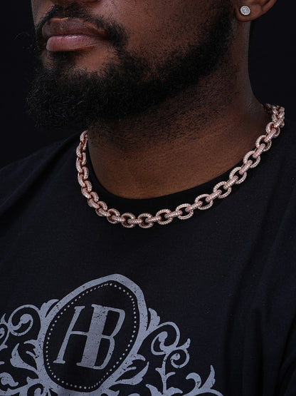 Rolo Hermes Link Chain Necklace Iced Out CZ Stones - 14k Rose Gold Vermeil 925 Silver - 12.5mm - 16-30"