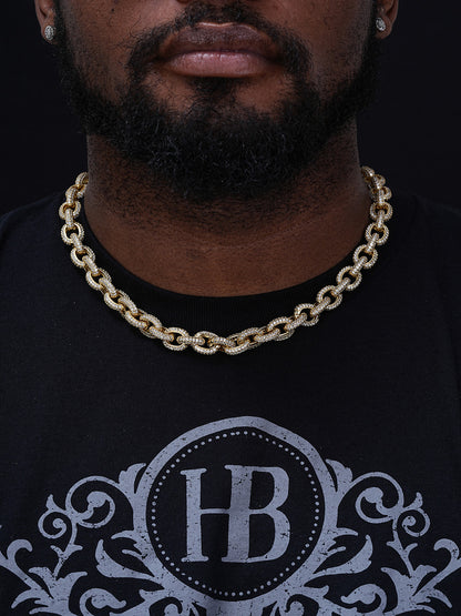 Rolo Hermes Link Chain Necklace Iced Out CZ Stones - Gold Vermeil 925 Silver - 12.5mm - 18-30"